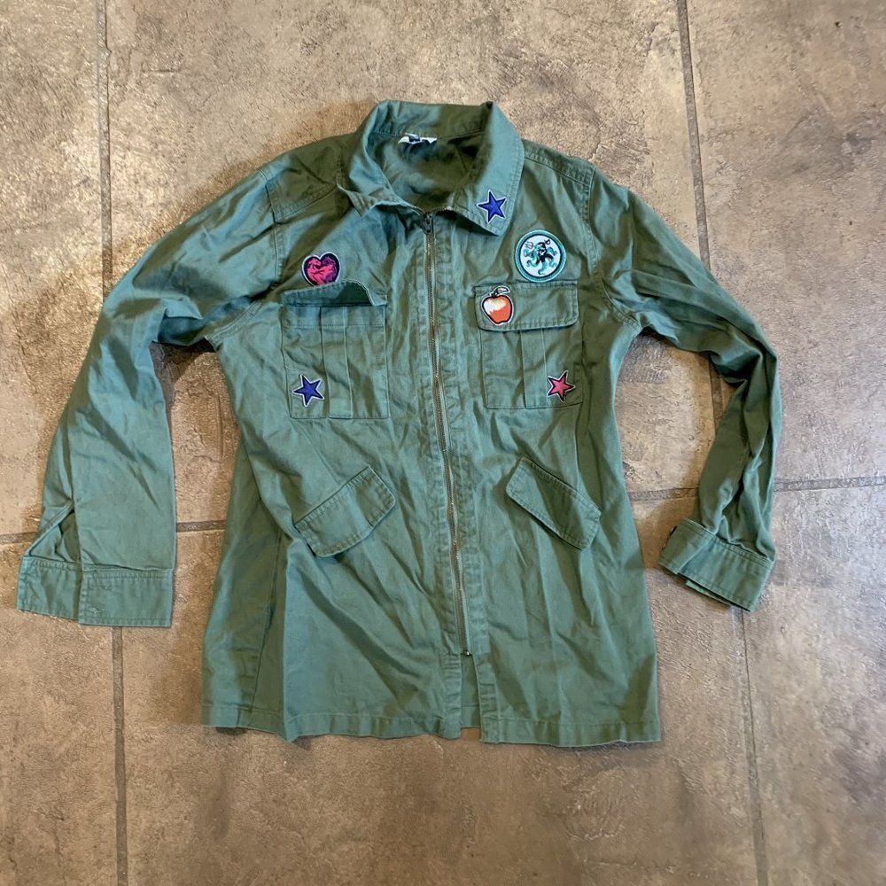 D-signed Green Jacket Army Style Patches Girls Lar
